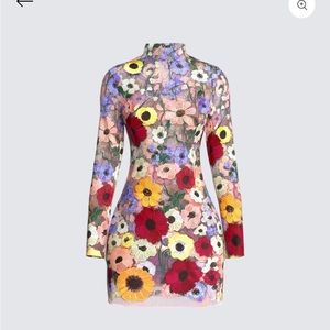 Nude Mesh 3D Flower Dress